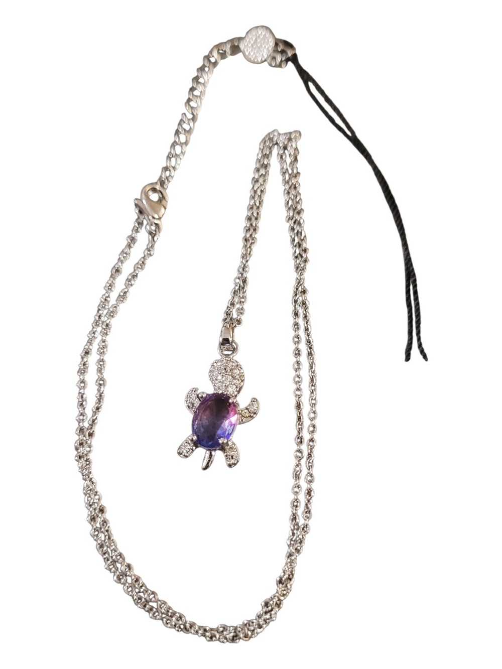 Silver Turtle Pendant Necklace with Purple Gemstone